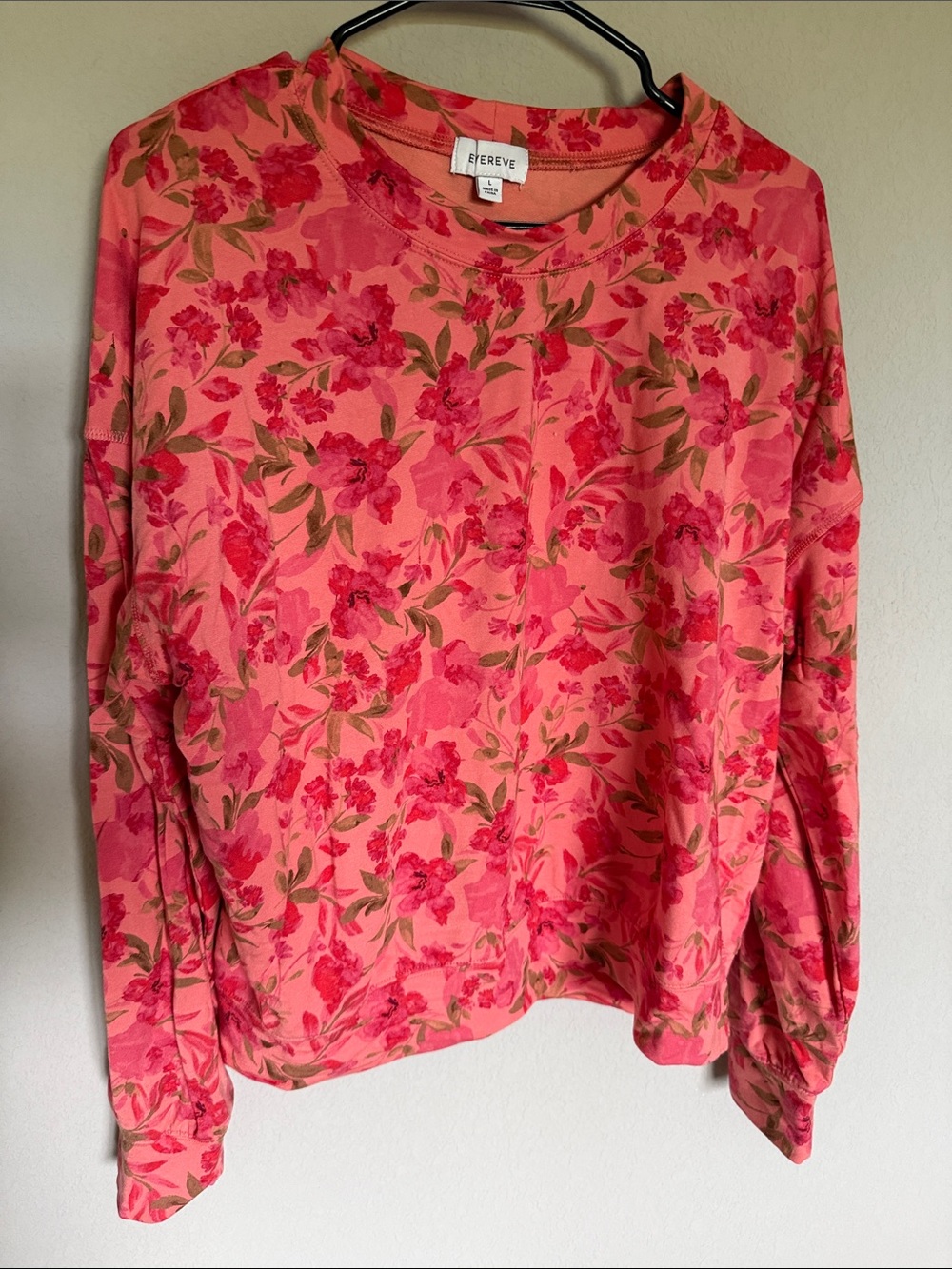 Evereve Coral-Pink Floral Crew Sweatshirt